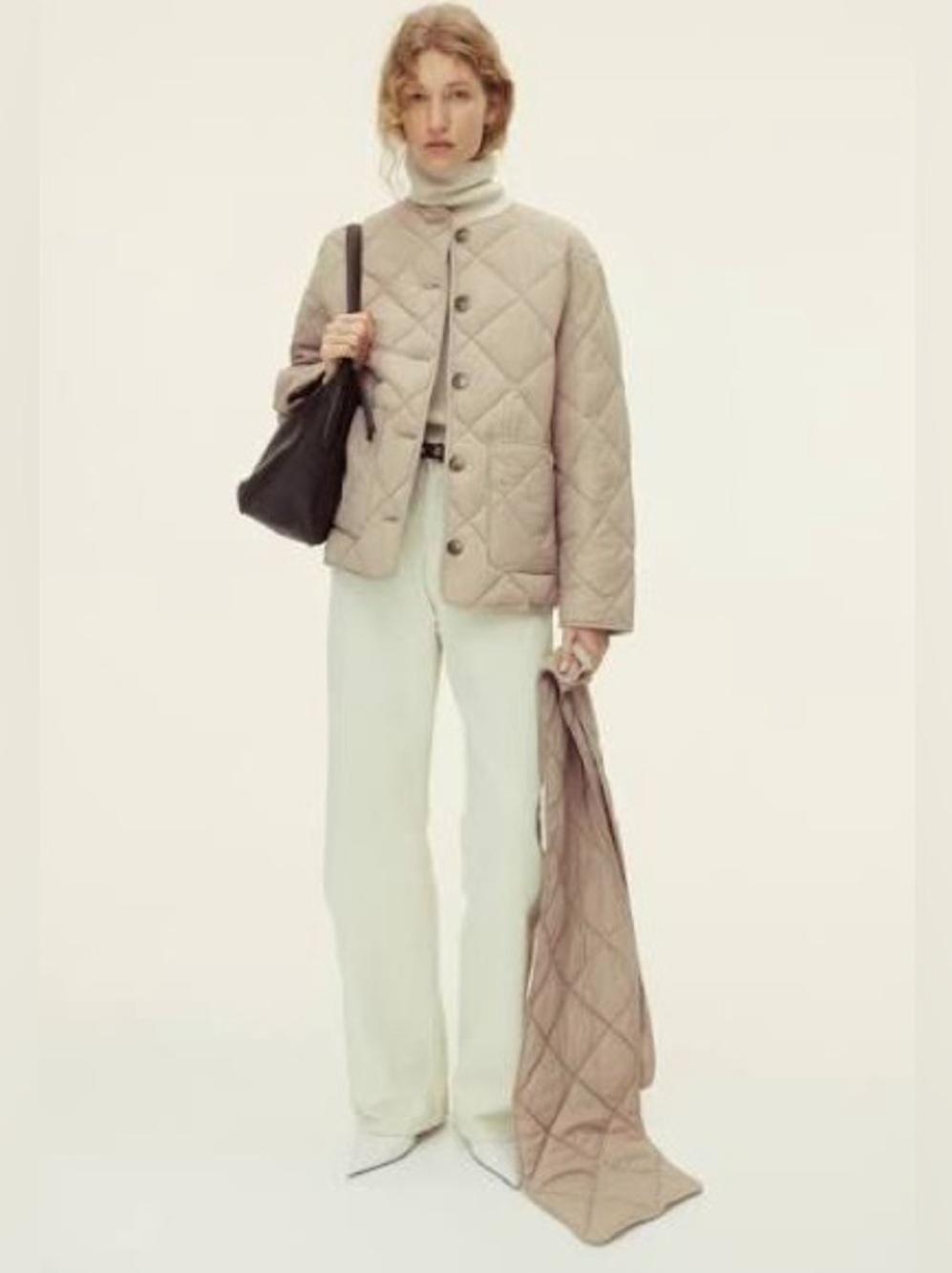 H&M Women's Beige THERMOLITE Quilted removable scarf jacket sz M - NWT - Picture 2 of 14